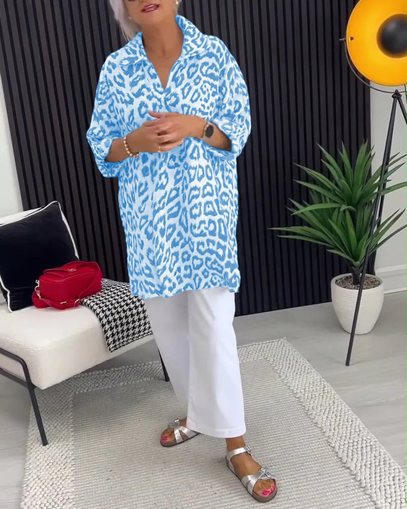 Isobel™ Elegant Leopard Printed Collar Blouse