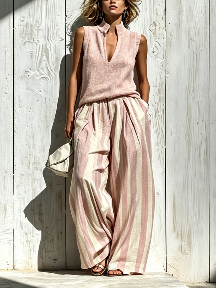 Trudy™ Notch Neck Striped Two-Piece Set