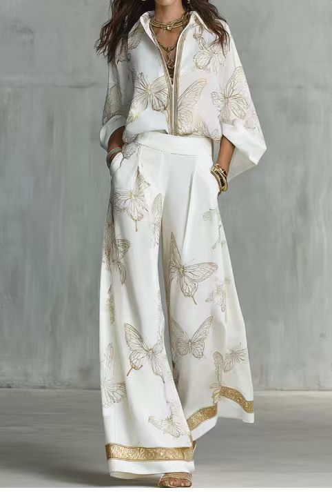 Prudence™ Gilded Butterfly Print Wide-Leg Two-Piece Set
